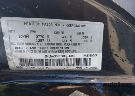 1995 Mazda Mx-5 Miata from USA, damaged, VIN JM1NA3535S0604346